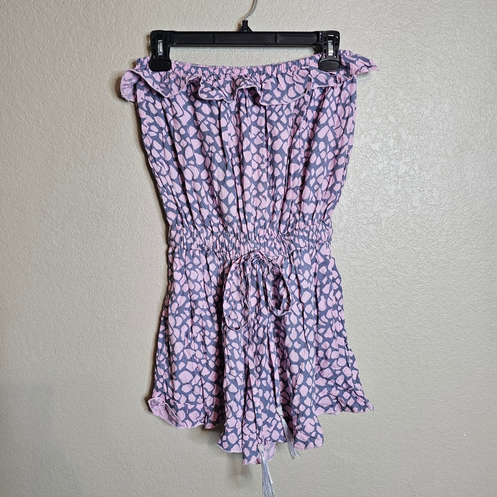 NWT Lani Lau Honolulu Hawaii Mermaid Ruffle Romper Pink Purple Print S/M